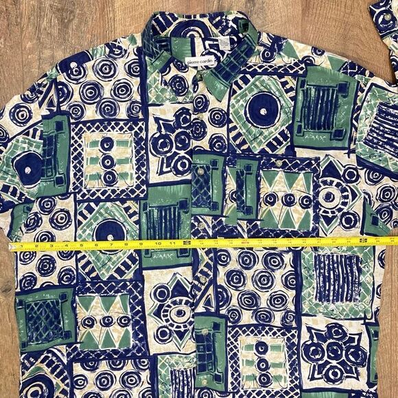 Vintage 90s Pierre Cardin Men’s Geometric Psychedelic Retro Long Sleeve Shirt XL - Picture 6 of 8